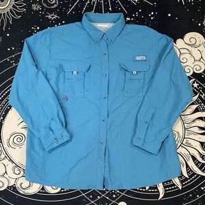 Columbia PFG Long Sleeve Button Down Womens Shirt 2XL Blue Outdoor Utility